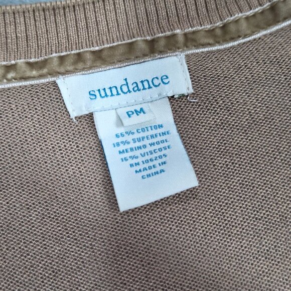 Sundance Cardigan Womens Medium Petite Tan Wool Blend Two Tone Preppy Sweater - Picture 2 of 6